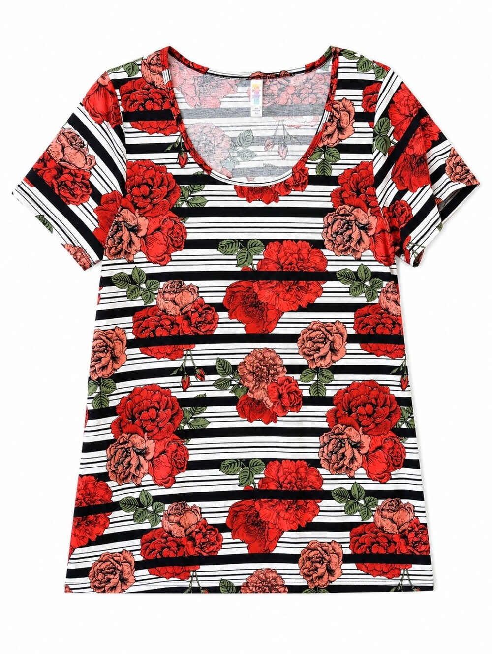 LuLaRoe Red White Black Floral Short Sleeve Classic T Size XL